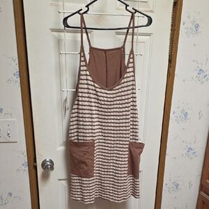Women’s Striped Sleeveless Romper in Taupe and Cream With Shorts